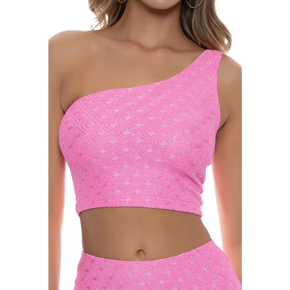 Luli Fama Brilla One Shoulder Top Pink  SIZE S M